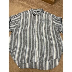 Lands End Shirt Womens 3X 24-26W Blue White Stripes 100% Linen 3/4 Sleeve Button
